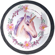 Unicorno dell'acquerello con cornice floreale Pomelli per Porta Set di 4 Pomelli per Mobili Manopole per Cassetti Cucina Armadio Vetro