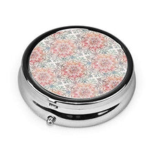 Contenitore rotondo per pillole con mandala, in corallo, crema e rosa, con 3 scomparti, in metallo, per medicina e vitamina