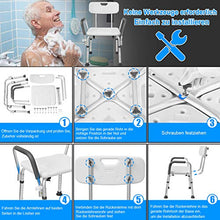 LZQ, sgabello da doccia regolabile in altezza a 5 livelli, 37,5 - 50,5 cm, con braccioli e schienale antiscivolo, seduta in alluminio e plastica HDPE