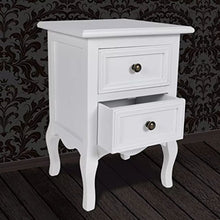 AYNEFY comodino in legno mdf, Comodino Comò 2 Cassetti Legno pino spazzolato MDF Bianco Laccato Stile Classico Barocco Camera