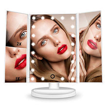 HAMSWAN Specchio Trucco con 21 LEDs, Specchio Cosmetico da Trucco con Touch Screen Tri-Fold, Specchio Ingranditore Illuminato, Ruota 180°, Specchio per trucco1X/2X/3X e Caricatore USB.Regalo per Donna
