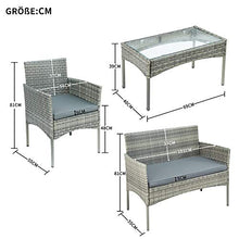 Moimhear Set di mobili da giardino, in polyrattan, per 4 persone, con seduta imbottita e tavolo da balcone, colore: grigio