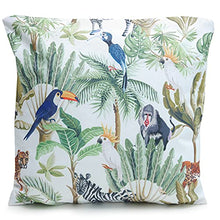 Cuscino da esterno della giungla, motivo: palme, uccelli, animali, verde, 45 x 45 cm, cuscino da giardino impermeabile