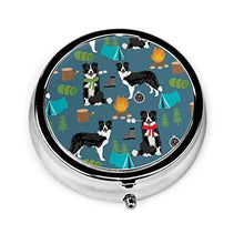 Border Collie - Contenitore rotondo per pillole per cani, 3 scomparti, in metallo, per medicina e vitamina