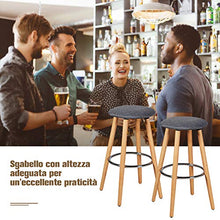 COSTWAY Set da 2 Sgabelli da Bar Alti Rotondi, Sedia per Cucina con Poggiapiedi, Gambe in Legno, Grigio