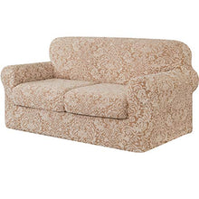 subrtex Copridivano 2 Posti con 2 Copricuscini, Copridivano Damascato Elasticizzato Due Posti Modello Floreale Decorativo (2 Posti, Marrone Beige)