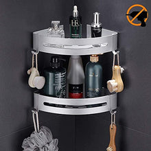 Yizhet 2 pezzi Mensola Doccia per Bagno, Senza Foratura Scaffale da Bagno Angolare Triangolare di Alluminio Rack a Muro con 4 ganci per Cucina Foratura Autoadesivo Montato A Muro (Argento)