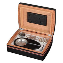 FxsD Cigar Box, Rivestito Cedro Portatile Nero Cigar Box termostatica umidificatore Set, con igrometro, umidificatore, Cigar Cutter, posacenere, può Contenere 30 Sigari ## (Color : Black)