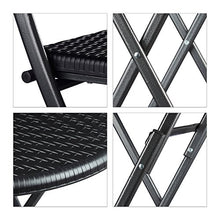 Relaxdays 10020758_46 Set Tavolo e Sedie da Campeggio BASTIAN, Pieghevoli, 3 Pezzi, Rattan, HxLxP 75,5x60x60 cm, Nero