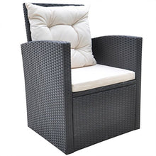 Festnight 18 Pz Set Mobili da Pranzo da Giardino Esterno in Polirattan Nero/Marrone,Set 1Tavolo Rettangolar+1 Divano a 3 Posti con Cuscini + 2 Poltrone con Cuscini + 2 Sgabello Cubo Seduta