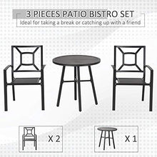 Set Tavolino e 2 Sedie da Giardino in Acciaio Nero