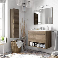 Bagno Italia Mobile bagno da cm 80 colore rovere venato con lavandino specchio arredo moderno sospeso