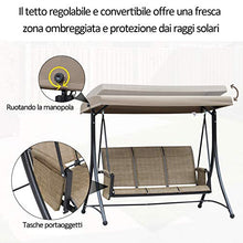 Outsunny Dondolo 3 Posti da Giardino o Terrazzo con Tettuccio Regolabile e Tasche Portaoggetti Marrone 196x128x172cm