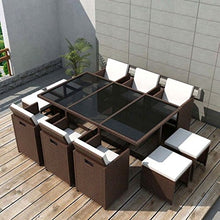 Festnight Set da Pranzo da Giardino con Cuscini, Tavolo Sedie da Giardino, Set Mobili da Giardino in Polyrattan Marrone 11 pz