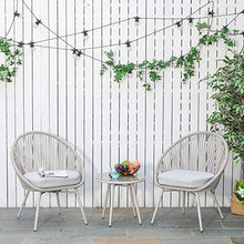 Outsunny Mobili da Giardino in Rattan Sintetico, Set 3 Pezzi Tavolino e Sedie da Giardino ed Esterno, Bianco Crema