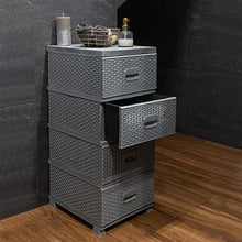 ADGO Comò con 4 cassetti, in rattan, per camera da letto, armadio, in plastica, 38 x 45 x 90 cm, grigio
