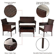 Leww Set di mobili da giardino da giardino, 4 pezzi, set di mobili da giardino in vimini con cuscini e tavolo per giardino, cortile, balcone, piscina