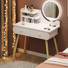 Mobili per Camera da Letto Toeletta per Ragazza, Toeletta A LED, Specchio per Trucco Circolare, 2 Pastiglie per Medicazione, Marrone,3