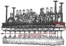 DJSMjbj - Portabottiglie da appendere al soffitto, altezza regolabile, in metallo, per calici da vino, stile retrò, decorazione per bicchieri di vino (dimensioni: 80 x 35 cm)