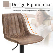 homcom Set 2 Sgabelli da Bar in Stile Industriale con Schienale, Poggiapiedi e Altezza Regolabile, in Microfibra Marrone