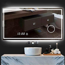Specchio retroilluminato a Specchio, Specchio da Bagno Rettangolare Illuminato a LED Senza Cornice, Lente d'Ingrandimento + Smart Touch + Anti-Appannamento