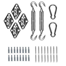 Tebery KIT di FISSAGGIO e INSTALLAZIONE per TENDA a VELA PARASOLE | 4 piastre di ancoraggio da parete | 2 tenditori e 2 moschettoni |16 boulon d'expansion | Acciaio zincato inox resistente