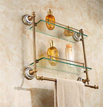 GYCS Mensole da Bagno antiche a Due Piani, Design in Porcellana Blu e Bianca, Ottone, processo Spazzolato, 43,5 * 40 cm