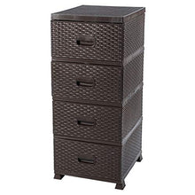 ADGO Armadio con 4 cassetti, in rattan, per camera da letto, armadio, in plastica, 38 x 45 x 90 cm, marrone