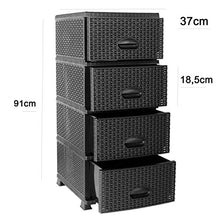 MyShop24h Cassettiera nera effetto rattan, con cassetti, in plastica, 4 cassetti