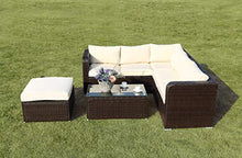 Set di mobili da giardino con 6 posti ad angolo, con parapioggia in rattan, set di mobili da esterno, colore: marrone