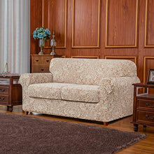 subrtex Copridivano 2 Posti con 2 Copricuscini, Copridivano Damascato Elasticizzato Due Posti Modello Floreale Decorativo (2 Posti, Marrone Beige)