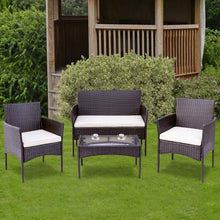 Amity Set di mobili da giardino in rattan per 4 persone con cuscino, 2 divani singoli, 1 divano doppio e 1 tavolo, set di mobili per il tè del pomeriggio (marrone)