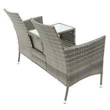 Panchina da giardino in polyrattan, con tavolo da 2 posti, cuscini da 5 cm