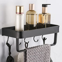 GERUIKE Mensola da Doccia, Cestino da Doccia in Alluminio, Finitura Opaca Nero Organizer Doccia , Con Portasciugamani e Gancio, Senza Chiodi, Autoadesiva, Antiruggine, Per Bagno e Cucina