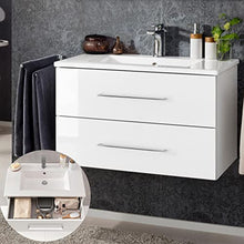 FACKELMANN B.Perfekt - Set di mobili da bagno, 3 pezzi, con mobiletto in ceramica, 100 cm e armadietto a specchio a LED