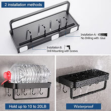 GERUIKE Mensola da Doccia, Cestino da Doccia in Alluminio, Finitura Opaca Nero Organizer Doccia , Con Portasciugamani e Gancio, Senza Chiodi, Autoadesiva, Antiruggine, Per Bagno e Cucina
