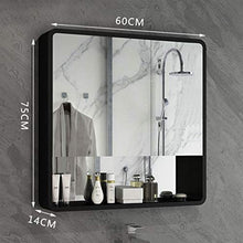 Armadietti a specchio A Parete Armadietto da Bagno Specchio da Bagno con Portaoggetti Impermeabile (Color : Black, Size : 75x60cm)