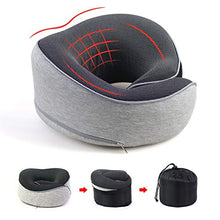 WonderTech Cuscino da Viaggio Memory Foam, Cuscino Cervicale da Viaggio Tightness Regolabile, perfetto per Auto Aereo Ufficio e Domestico, Con maschera per occhi e inserti per orecchie, Grigio