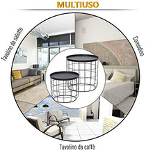 Outsunny Set 2 Pezzi Tavolini da caffè, Tavolino Contenitore per Soggiorno in Metallo Nero, Φ50x50cm & Φ41.5x35.5cm