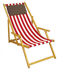 Sedia a Sdraio in Faggio a Righe Bianco-Rosse con braccioli e Cuscino Scuro 10-314NKD
