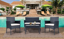 SUFUBAI - Set di mobili da balcone, 4 pezzi, set di mobili da giardino in rattan, sedia in vimini, per cortile, portico, giardino, piscina, balcone
