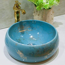 Jgophu - Lavabo da bagno in ceramica con motivo floreale blu
