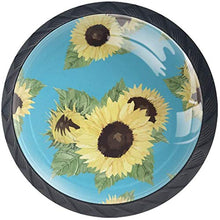 Girasole dipinto blu Pomelli per Porta Set di 4 Pomelli per Mobili Manopole per Cassetti Cucina Armadio Vetro