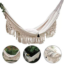 Qagazine - Amaca doppia dondolo per 2 persone, stile boho, brasiliano, macramè, frange, per giardino, cortile, interno ed esterno, 2 x 1,5 m