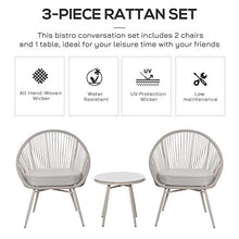 Set Salotto da Giardino 2 Poltrone e Tavolino in Rattan Bianco Crema
