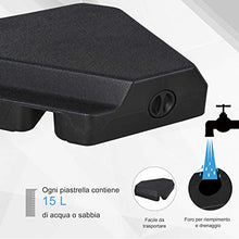 Outsunny Base per Ombrelloni con Palo Centrale, 4 Mattonelle in Plastica Nera da Riempire con Acqua o Sabbia 80x80x50cm