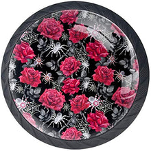 Red Rose Flower Pattern Spider Net Grey Pomelli per Porta Set di 4 Pomelli per Mobili Manopole per Cassetti Cucina Armadio Vetro