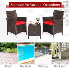 YRRA 3-Piece Patio Conversation Set Sedie di Vimini con Vetro Top Quadrato Tavolino da caffè e Cuscini da caffè all-Weather Set Rattan Esterno Set (Red)-Rosso