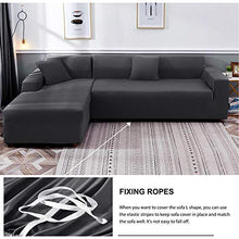 Topown, Copridivano ad angolo, elastico, a forma di L, set da 2 pezzi, per 3 posti + 3 posti con 2 federe per cuscini liberi, grigio scuro