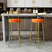 GYPPG Breakfast Barstool Kitchen Chair Textile Linen Upholstered Round Seat with Backrest And Footrest/Bistro Coffee/Gold Legs,Max Load 440lb(Orange)